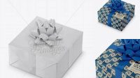 1830+ Textured Paper Gift Box with Glossy Bow PSD Mockup Free PSD for Designers