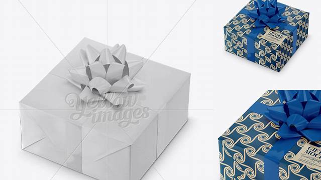 1830+ Textured Paper Gift Box with Glossy Bow PSD Mockup Free PSD for Designers