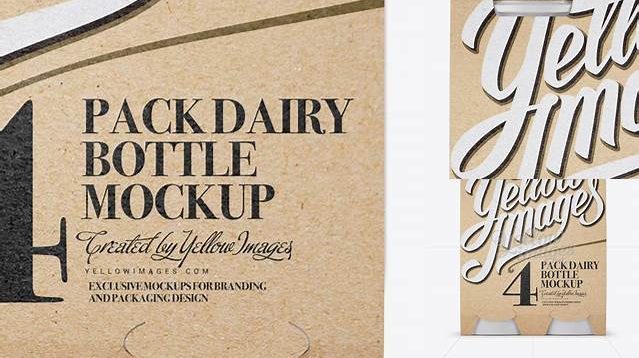 1831+ 4 Kraft Pack Glossy Dairy Bottle PSD Mockup Front View Unique High-Resolution Photoshop Mockup