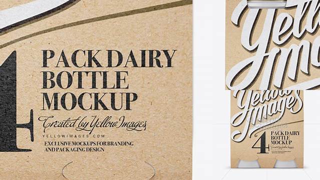 1831+ 4 Kraft Pack Glossy Dairy Bottle PSD Mockup Front View Unique High-Resolution Photoshop Mockup