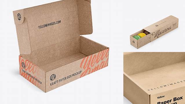 1835+ Opened Kraft Paper Box PSD Mockup Half Side View High-Angle Shot Exclusive Layered PSD Mockup