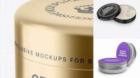 1836+ Metallic Cosmetic Jar PSD Mockup High-Angle Shot Photoshop Freebie