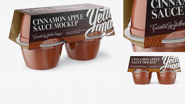 1839+ Cinnamon Apple Sauce 4-4 Oz. Cups PSD Mockup Front Vew Premium Free Graphic Resource