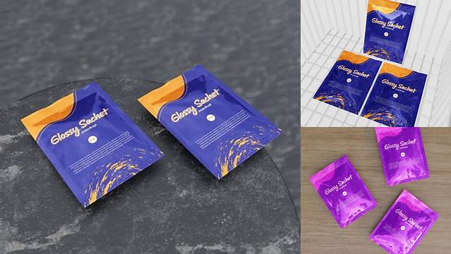 1846+ Glossy Sachet with Box PSD Mockup Half Side View Elegant and Stylish Free PSD