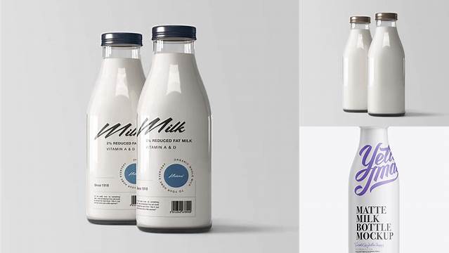 1846+ Matte Milk Bottle with Paper Lid PSD Mockup Free Digital Resource for Designers