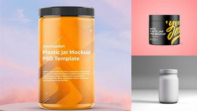 1846+ Matte Plastic Jar in Shrink Sleeve PSD Mockup Photoshop PSD Free for Designers