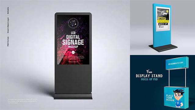 1847+ LCD Interactive Wall Stand PSD Mockup Editable Design PSD File