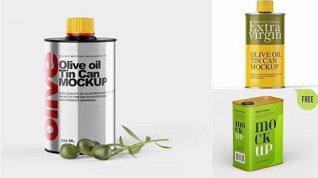 1847+ Olive Oil Tin Can with Handle PSD Mockup Editable Photoshop Free Mockup