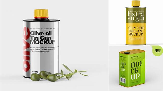 1847+ Olive Oil Tin Can with Handle PSD Mockup Editable Photoshop Free Mockup