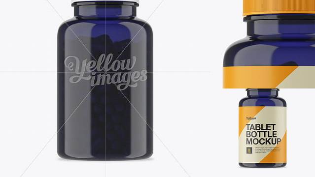 1849+ Dark Blue Pills Bottle With Matte Cap & Label PSD Mockup Free Professional PSD Download