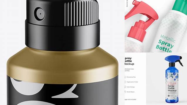 1850+ Metallic Spray Bottle PSD Mockup High-Angle Shot Custom Graphic Mockup File