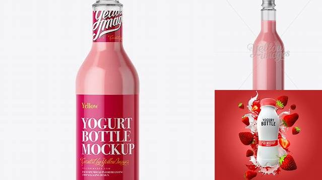 1852+ 500ml Strawberry Yoghurt Bottle PSD Mockup Modern Free PSD Template