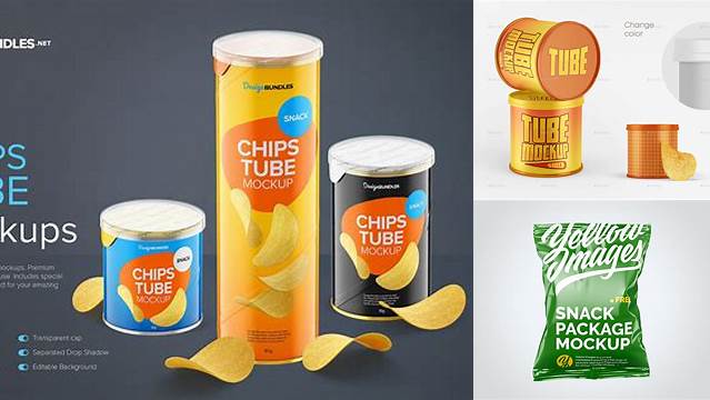 1852+ Matte Textured Snack Tube PSD Mockup Creative Design PSD Free Download