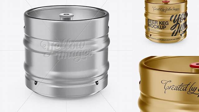 1854+ 30L Metallic Beer Keg PSD Mockup Front View Free Smart Object Templates