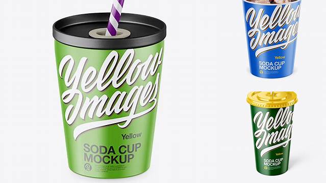 1855+ Matte Soda Cup PSD Mockup High Angle Shot Unique and Editable PSD