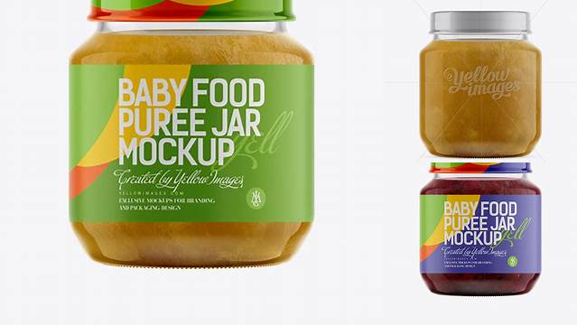 1859+ 141ml Babyfood Apple Puree Jar PSD Mockup Unique and Editable PSD