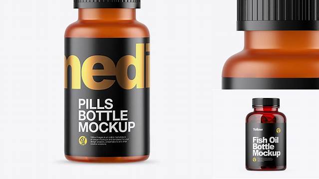 1859+ Frosted Orange Fish Oil Bottle PSD Mockup Advanced Photoshop Template