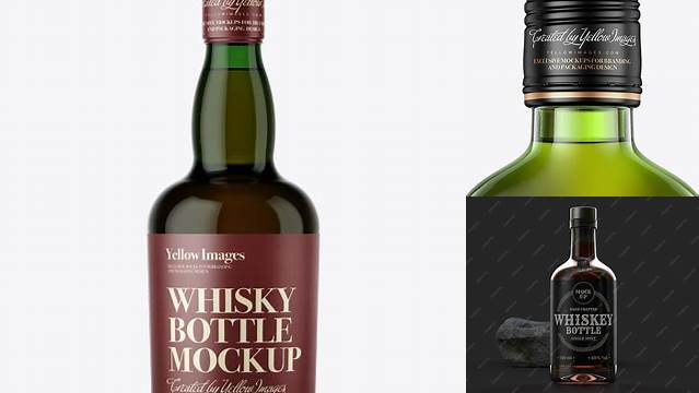 1863+ Green Glass Whiskey Bottle PSD Mockup Front View Fully Layered Photoshop Freebie