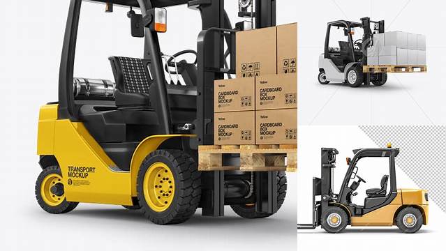 1864+ Forklift PSD Mockup Half Side View High-Angle Shot Easy Editable