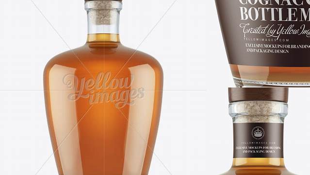 1865+ Cognac Glass Bottle with Bung PSD Mockup Free Photoshop Mockup Design