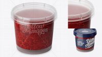 1865+ Glossy Plastic Container With Raspberry Jam PSD Mockup High-Angle Shot Exclusive Digital PSD Resource