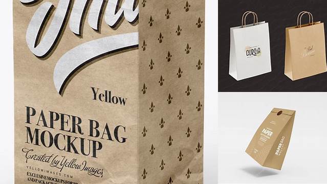 1865+ Kraft Paper Bag With Label PSD Mockup Half Side View Modern and Unique Freebie PSD