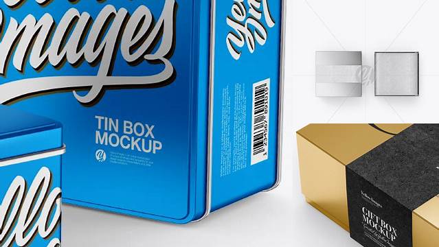 1867+ Two Metallic Boxes with Label PSD Mockup Top View For Free Download