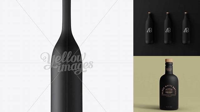 1868+ Long Neck Black Matte Bottle PSD Mockup Editable and Customizable PSD