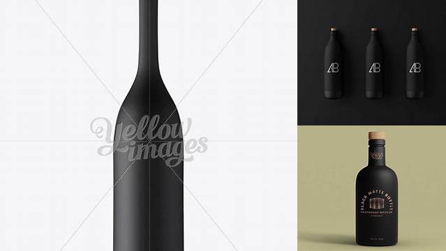 1868+ Long Neck Black Matte Bottle PSD Mockup Editable and Customizable PSD