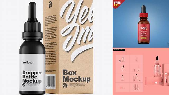 1871+ Matte Dropper Bottle with Kraft Box PSD Mockup Customizable Layered Design PSD