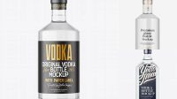 1871+ Square Clear Glass Bottle with Vodka PSD Mockup Modern Free PSD Template