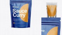 1872+ Matte Transparent Stand-Up Pouch with Curry Sauce PSD Mockup Half Side View High-Quality PSD Files