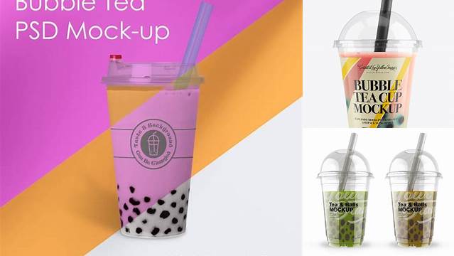 1874+ Cup with Mango Bubble Tea PSD Mockup Modern Free PSD Template