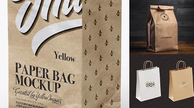 1876+ Kraft Bag with Label PSD Mockup Half Side View Editable and Customizable PSD