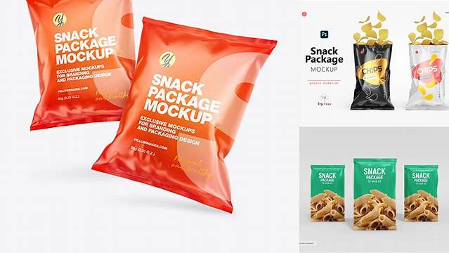 1877+ Two Glossy Snack Packages PSD Mockup Creative Layered Mockup Freebie