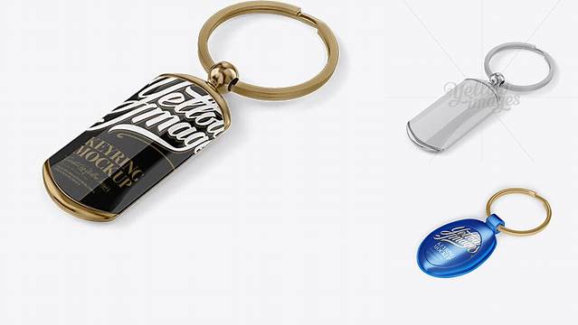 1878+ Glossy Keyring PSD Mockup Halfside View High-Angle Shot Fully Customizable Mockup PSD Free