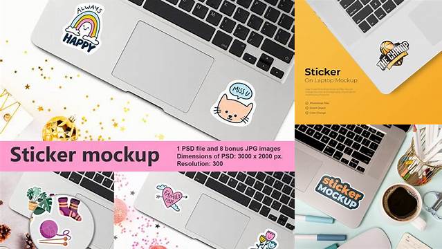 1892+ Laptop Stickers Mockup Easy Editable