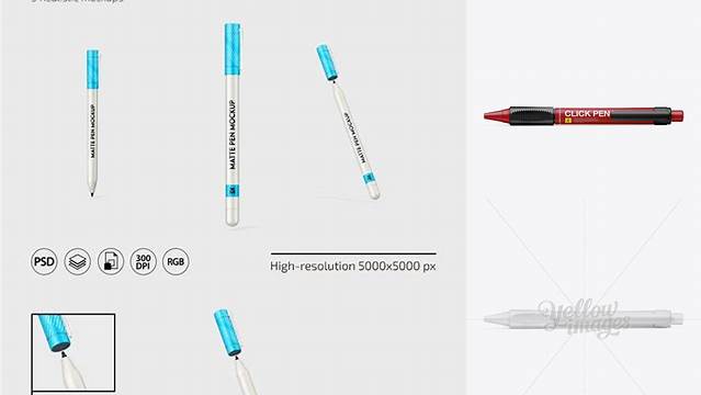 1892+ Matte Click Pen PSD Mockup Top View Smart Layer PSD