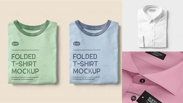 1899+ Folded Shirt With Label PSD Mockup Half Side View High-Angle Shot Advanced Photoshop Template