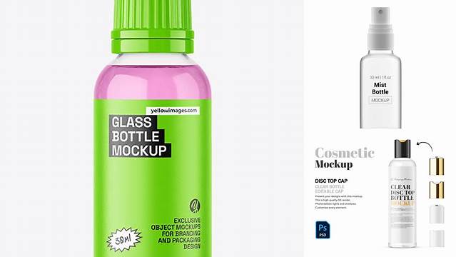 1901+ 30ml Clear Glass Bottle PSD Mockup Customizable Design Files