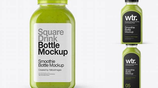 1903+ Square Green Smoothie Bottle PSD Mockup Premium Design Freebie