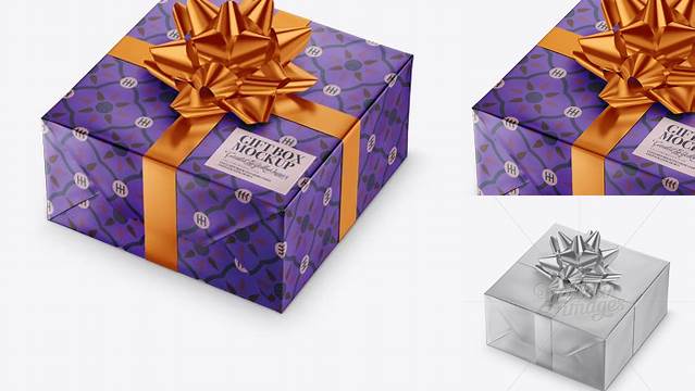 1905+ Matte Metallic Gift Box with Metallic Bow PSD Mockup Stylish PSD for Free