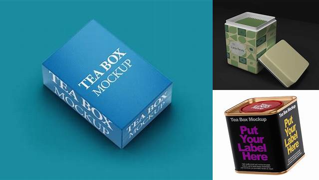 1906+ Glossy Tea Box PSD Mockup Front View High-Angle Shot Best for Showcase