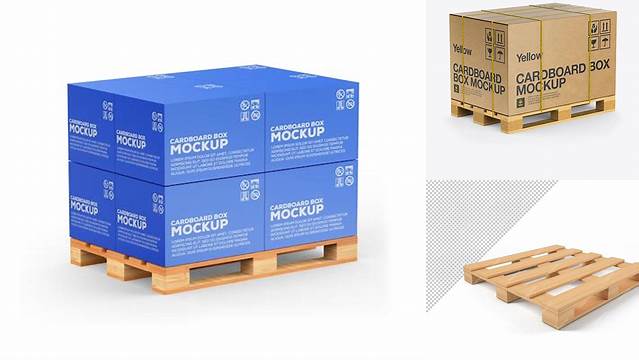 1912+ Wooden Pallet With Box PSD Mockup Half Side View Creative Layered Design File