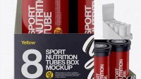 1917+ 8 Matte Sport Nutrition Tubes Display Box PSD Mockup Half Side View Advanced Photoshop Design Free