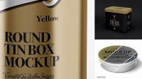 1921+ Metallic Tin Can Box PSD Mockup Front View High Angle Shot Stylish Free PSD