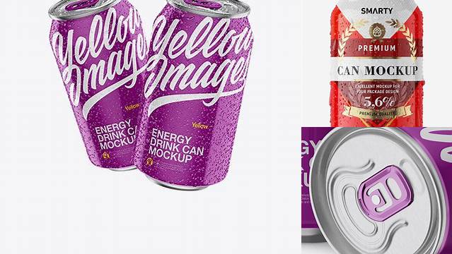 1921+ Two 330ml Aluminium Cans with Glossy Finish PSD Mockup Exclusive and Stylish Design PSD