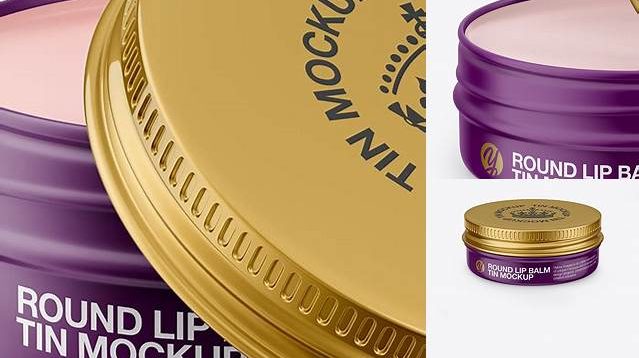 1926+ Opened Matte Lip Balm Tin PSD Mockup Front View High-Angle Shot High-Resolution Graphic