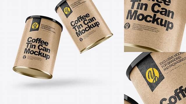 1926+ Two Coffee Tin Cans with Kraft Label PSD Mockup Advanced and Editable PSD Template Free