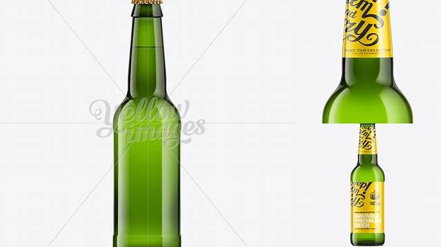 1927+ 330ml Emerald Green Bottle with Lager Beer PSD Mockup Digital Download